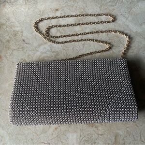 Jessica McClintock Vintage Beaded Pearl & Rhinestone Clutch with Gold Chain